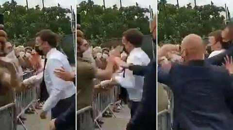 رجل يصفع الرئيس الفرنسي على وجهه أثناء جولة في فرنسا