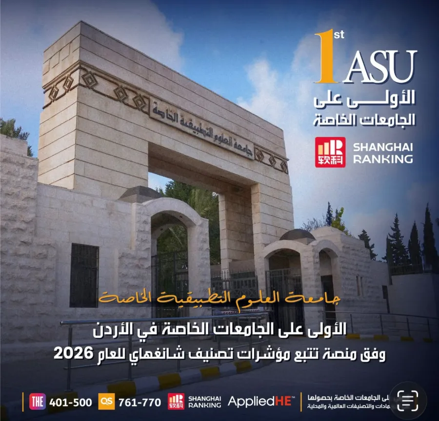 مؤشرات شنغهاي العالمية تضع العلوم التطبيقية في الصدارة .. الأولى بين الجامعات الخاصة والثانية أردنيًا